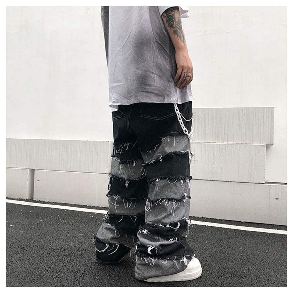 Fringed Wide-Leg Hip-Hop Paneled Jeans – vanci.co